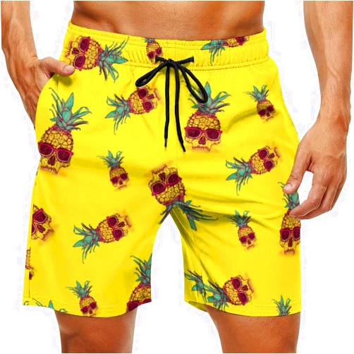LAKKY Swim Trunks for Men Skull Pineapple Board Shorts Quick Dry Swimwear Bathing Suits with Pockets