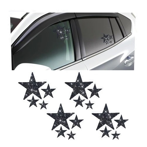Yourkar 4 PCS Sparkling Star Crystal Rhinestone Car Self-Adhesive Decals, Automotive Bumper Trunk Window Laptop Bling Decorative Stickers, Car Accessories (Black)
