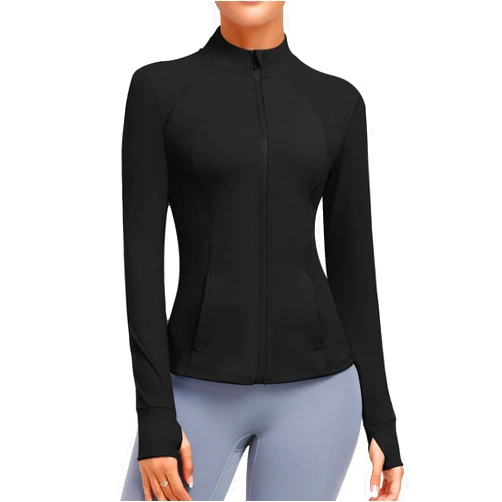 Cighay Women's Athletic Full Zip Lightweight Workout Jacket With Pockets Running Slim Fit Yoga Sportwear With Thumb Holes