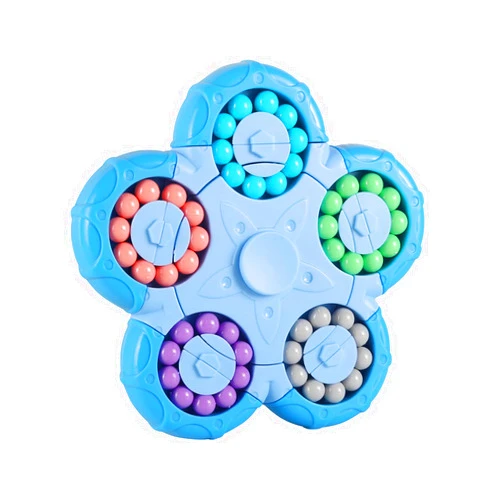 MEIEST Rotating Magic Bean Cube Spinner Fidget Toy,10 Sides 2 in 1 Funny Beads Puzzle Educational Toys,Stress Relief Hand Sensory Toy,Ideal Party Favor Anti-Anxiety Desk Toys (Blue)