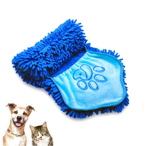 Sansent Chenille Dog Towel, Super Absorbent Microfiber Dog Towels for Drying Dogs Cats, Quick Drying Dog Bath Towel with Hand Pockets, Machine Washable (32