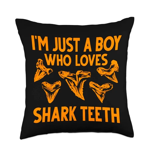Cute Fish Tooth Collect Paleontology Lover Designs Funny Shark Teeth Hunting Gift Boys Cool Fossil Collecting Throw Pillow, 18x18, Multicolor