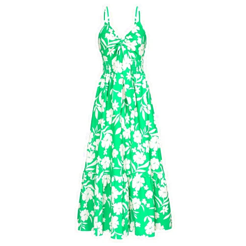 GRACE KARIN Women's 2025 Summer Beach Dress Floral V Neck Tie Front Spaghetti Strap Flowy Long Dress Boho Maxi Dress