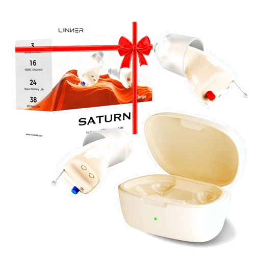 LINNER Saturn New 2025 OTC Hearing Aids for Senior & Adult, Rechargeable Amplifiers with Comfort Design, Noise Cancellation for Aid & Assist Hearing, Discreet & Nearly Invisible In-Ear Device
