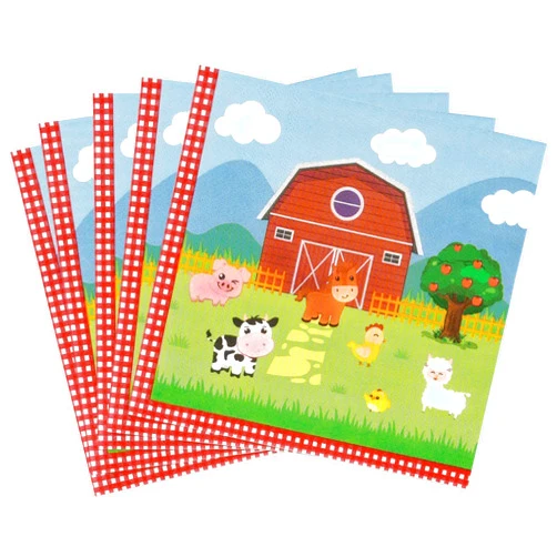 WERNNSAI Farm Birthday Decorations - 50 Pack Farm Animals Napkins Barnyard Animal Party Decorations 3-Ply Farm Paper Napkins for Kids Baby Shower 6.5 x 6.5 Inches