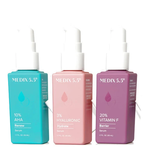 Medix 5.5 Anti Aging Body & Face Serum 3PC Bundle, 10% AHA Exfoliating Serum + 3% Hyaluronic Acid Hydrating Serum + 20% Vitamin F Oil Body Booster & Facial Serum For Daily Skin Care Routine
