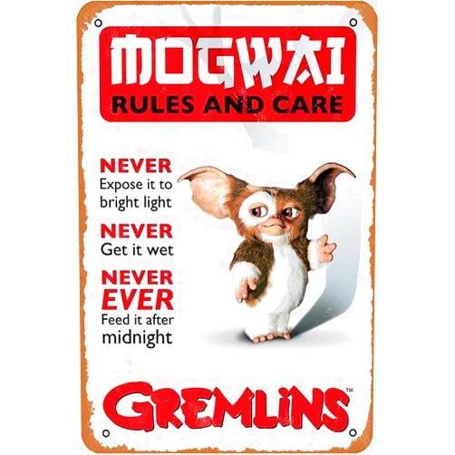 Zuhhgii Gremlins Tin Sign - Mogwai Rules Vintage Metal Tin Sign,Wall Decor For Bars,Coffee Bar Decor,Home Wall Decor 12X8 Inch
