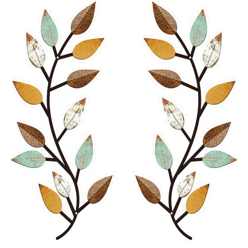 Zhengmy 2 Pieces Metal Tree Leaf Wall Decor Vine Olive Branch Leaf Wall Art Wrought Iron Scroll Above The Bed, Living Room, Outdoor Decoration (Bright Colors)