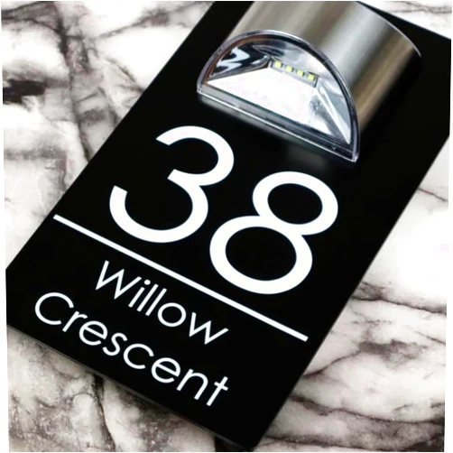 Mxn Personalized Solar 3d House Number Sign,House Numbers for Outside Light Up,Modern Address Plaques Illuminated Solar House Numbers Lighted for Outside Street Name Door Plates (20x32cm,Black White)