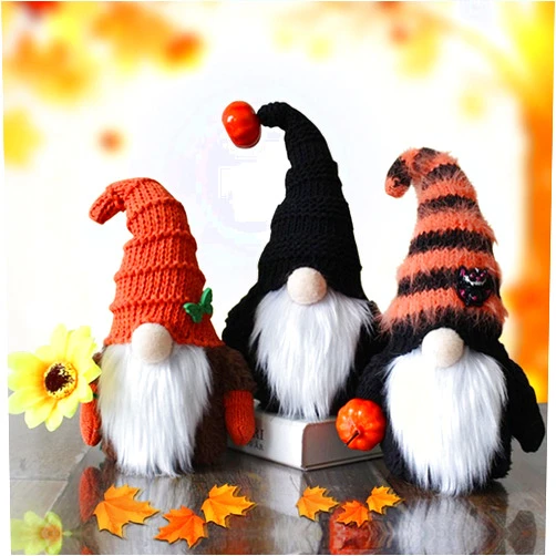 SSKE 3Pcs Fall Harvest Festival Decor Gnomes - Pumpkin Plush Doll Swedish Tomte - Sunflower Indoor Tree Ornaments - Orange Autumn Halloween Nisse Handmade Figurine Decoration for Home Farm