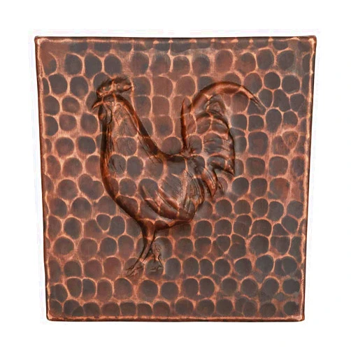 Premier Copper Products T4DBR 4-Inch x 4-Inch Hammered Copper Rooster Tile