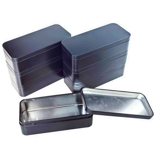 Thintinick 7 Pieces Rectangular Metal Empty Tins Containers Basic Necessities Home Storage Organizer Mini Box Set, 5.9 x 2.75 x 1.57 inches (Black)