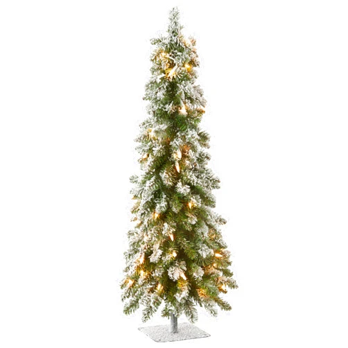 National Tree Company 3 ft Pre-Lit Flocked Downswept Forestree Mini Artificial Christmas Tree,50 Clear Lights, 198 Tips, Metal Plate Base, Green