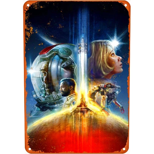 FoRes Starfield Video Game Retro Poster Metal Tin Sign Aluminum Sign Living Room Bar Artificial Cave Home Decoration 8 X 12 Inch, colour