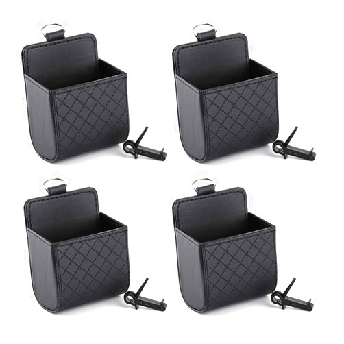 Keenso Universal Car Air Vent Organizer Box Storage Bag, Black Auto Seat Back Interior Case with Hook, Mount Outlet Storage Box Hanging Leather Container Case Bag Pouch Holder (4pcs)