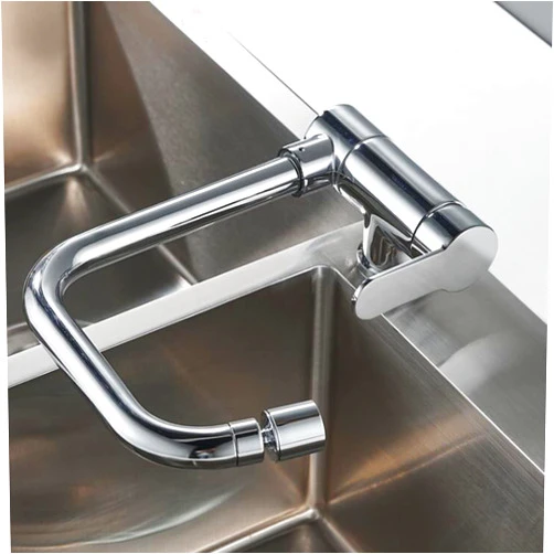WQPMRMG Adjustable Chrome Kitchen Faucet Foldable Sink Tap Brass Swivel Mixer for Hot & Cold Water Space-Saving Under-Window Design Ideal for Modern Kitchens