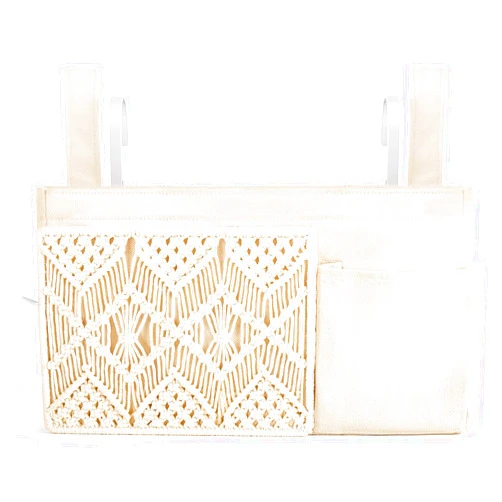 Mkono Bedside Caddy Hanging Organizer, Boho Macrame Storage with Fixed Straps and Hooks, Remote Magazine Accessories 4 Pockets Holder for Home Bunk Bed Loft Crib Bed College Dorm Hospital Bed Rails