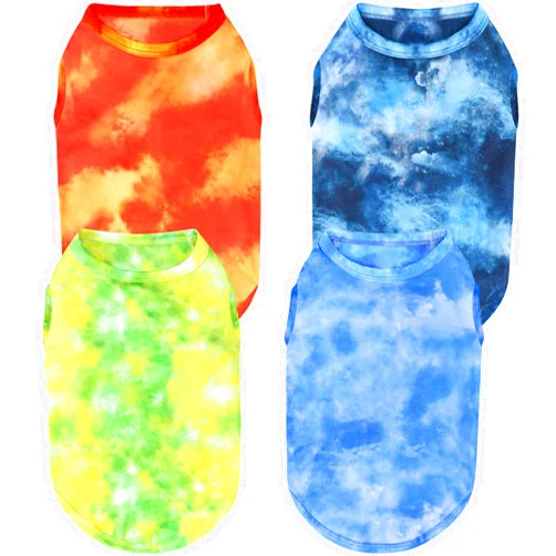 XPUDAC 4 Pack Dog Shirt Tie Dye Lightweight Dog Clothes for Small Dogs Boy Girls Breathable Stretchy Tank Top Vest-Medium