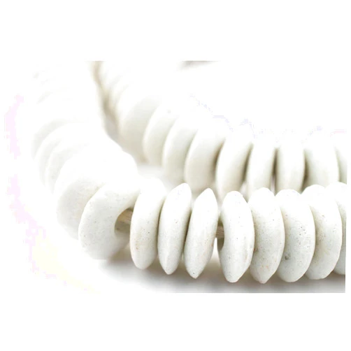 The Bead Chest Ashanti Fair Trade Glass Saucer Beads - African Tribal Ethnic Disk Rondelle Spacers (White)