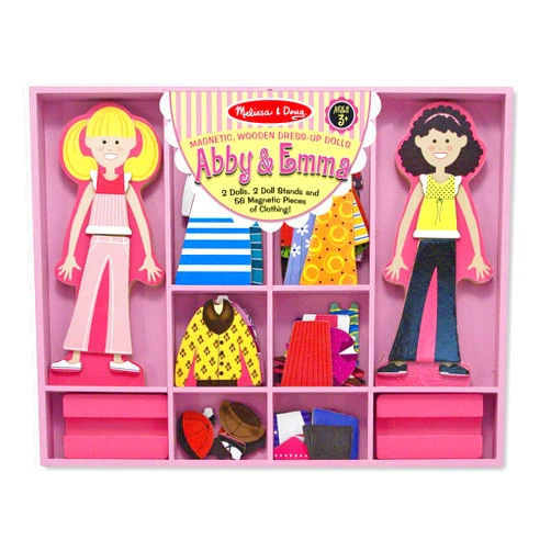 Melissa & Doug Abby and Emma Deluxe Magnetic Wooden Dress-Up Dolls Play Set (55+ pcs) Magnetic Dress-Up Abby & Emma