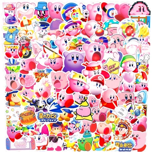 MINRAIN Cute Cartoon Kirby Stickers 100PCS Waterproof Vinyl Decal for Laptop Water Bottle Luggage Skateboard Suitcase Stickers for Childs Teens Aldults (kby)