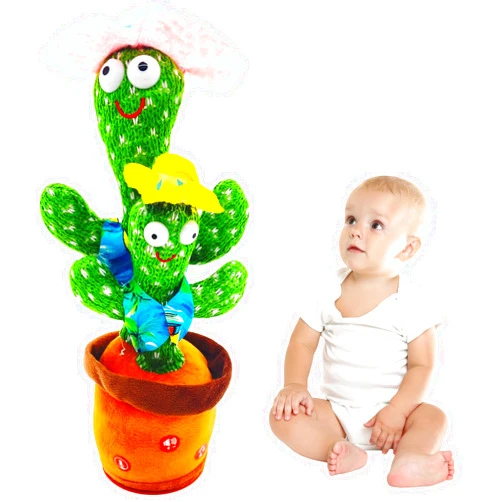 SANJOIN Dancing Talking Cactus Toy for Baby Toddler, Boys Girls Gifts Singing Mimicking Cactus Toy Recording Repeating What You Say Cactus Baby Toy with 120 English Songs (Talking Cactus Family)