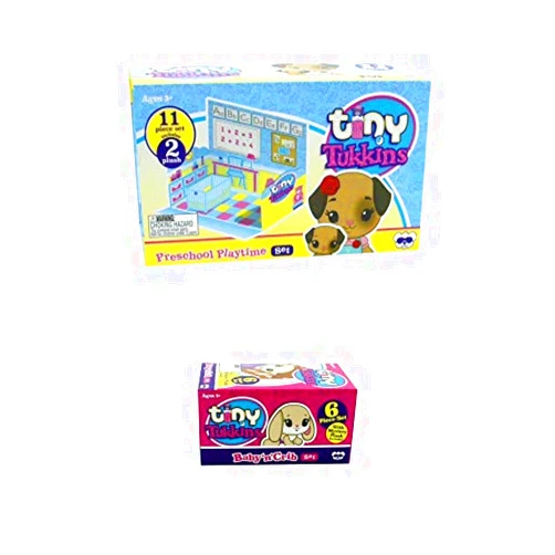 Tiny Tukkins Preschool Playset - Stuffed Animal Toy Dog - School House Toy with Dog Stuffed Animal - 6 x 12 x 6 inches - Plush Toys Sister and Baby Doggy Characters with School Accessories and Crib