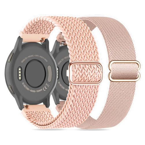 Laband 2 Pack 18mm Braided Stretchy Nylon Watch Bands Compatible with Garmin Venu 2S/Venu 3S/Vivoactive 4S/Vivomove 3S/Forerunner 255S/Forerunner 265S, Quick Release Loop Elastic Strap for Women Men
