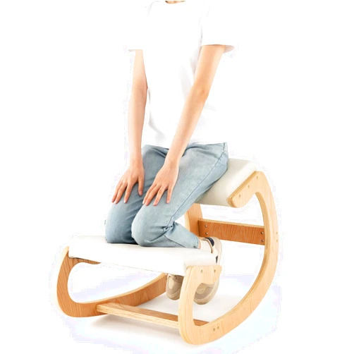 GOFLAME Ergonomic Kneeling Chair, Wooden Rocking Knee Chair with Comfortable Padded Seat Cushion & Knee Support for Home Office, Upright Posture Support Chair for Back Pain Relief (Beige)