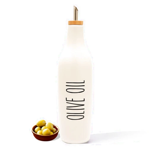 HOMCDALY Ceramic Olive Oil Dispenser Bottle, White Oil Dispenser Bottle for Kitchen, Large Capacity 16.9oz Oil and Vinegar Bottles Dispenser Set, Oil Container, Kitchen Olive Oil Cruet(W-O)