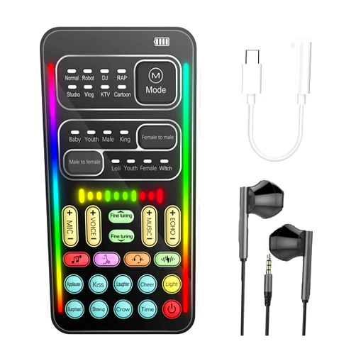 DIANMO Game Voice Changer, Audio Mixer, i9Live Sound Card kit (Including Headphones and 2 converters), Suitable for PS4/PS5/Xbox One/PC/Phone/Laptops., ferrous