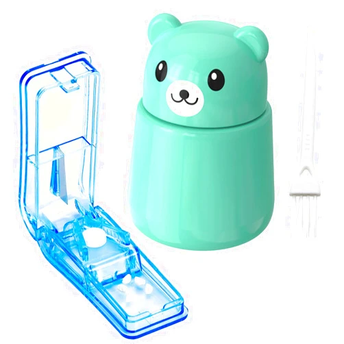 TreaHome 2 Pack Pill Crusher and Cutter, Pill Grinder for Vitamins and Tablets with Cleaning Brush and Durable Cutter (Green)