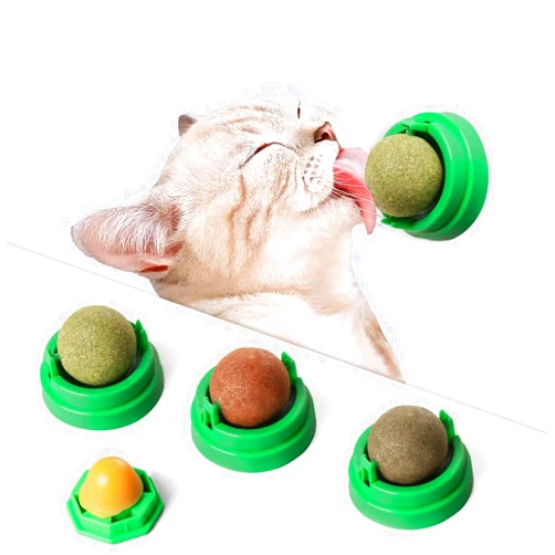MegiaExist Cat Toy-Catnip Toys for Cats 4 Pcs，Catnip Toys Balls,Extra Cat Energy Ball, Natural Interactive Toy Edible Kitty Lick Toys for Cats Lick Teeth Cleaning Dental Cat Ball Toy, Cat Wall Treats (Green)