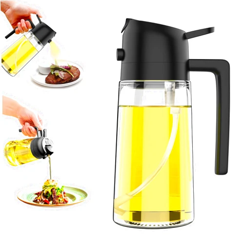 Ding Xi Oil Dispenser Bottle for Kitchen,2 in 1 Oil Dispenser and Oil Sprayer,450ml Olive Oil Dispenser Bottle,with Comfortable Handle Design for Barbecue, Air Frying Pan, Oven and Steak Frying