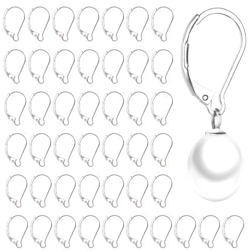GUFJUCH 50pcs Stainless Steel Lever Back Earring Clasps, leverback French Earring Hooks, Hypoallergenic Ear Wire findings for Making dangles Earrings, Smooth to Open & Close, 10x16mm for Jewelry Making