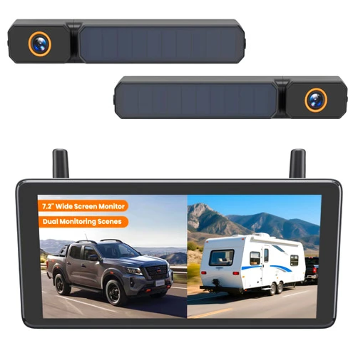 AUTO-VOX Solar Wireless Backup 2 Cameras: 2-Min DIY Install, Dual Channel Stable Signal DVR Monitor, 7.2