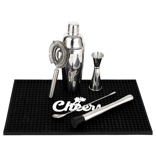 Lexenic Professional Starter Bartender Kit Cocktail Shaker Set,6 Piece - Home Bar Tool Set - Drink Mixer Kit with Accessory Tools: Bar Mat,Martini Shaker, Jigger, Strainer, Bar Spoon, Muddler (Kit E)