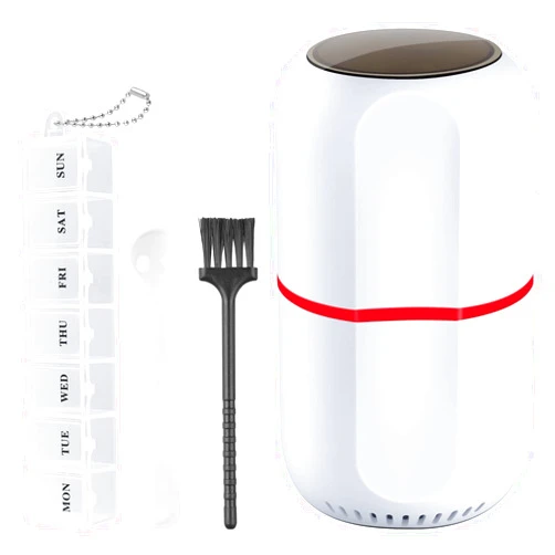 Yixuel Electric Pill Crusher Grinder: Pill Grinder for Small or Large Pills and Vitamin Tablets Grinding to Fine Powder - Pill Pulverizer for Feeding Tube, Kids or Pets with Brush, Spoon and 7-Day Pill Box