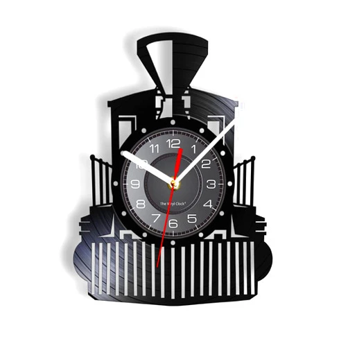 Timethink 12'' Vintage Steam Locomotive Wall Clock, Black Silent Quartz Non Ticking Battery Operated Train Track Railroad Model Design Hanging Analog Wall Clock Watch for Living Room Bedroom Decor