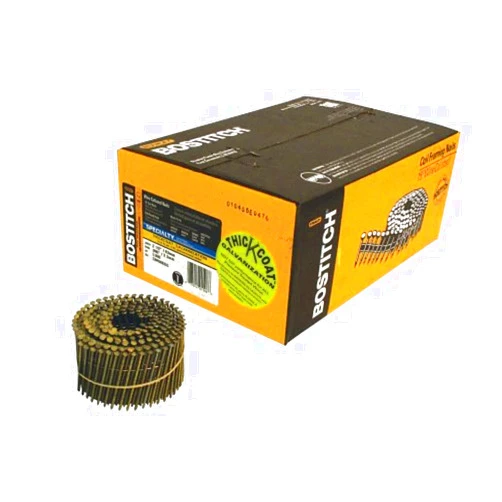 BOSTITCH Siding Nails, Wire Collated Coil, Thickcoat Galvanized, 15-Degree, Ring Shank, 2-1/2-Inch x .090-Inch, 3600-Pack (C8R90BDG)