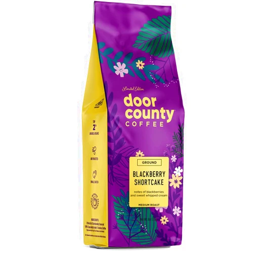 Door County Coffee & Tea Co. Door County Coffee Blackberry Shortcake, Flavored Coffee Ground | 8 oz Bag | Spring-Summer Seasonal | Medium Roast | 100% Specialty Arabica | Blackberries & Sweet Cream Flavored