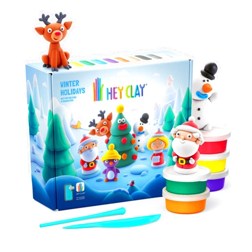 HEY CLAY Fat Brain Toys Hey Clay Winter Holidays - Colorful Modeling Air Dry Clay for Kids - Kit 15 Cans with Fun Interactive App