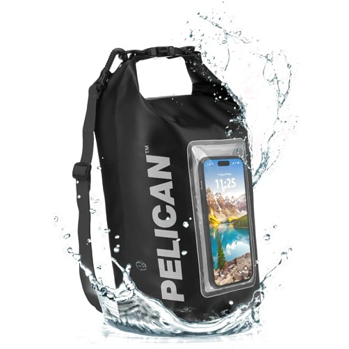 Case-Mate Pelican Marine IP68 Waterproof Dry Bag 5L - Roll Top Waterproof Backpack w/Phone Case/Pouch - Boating & Kayak Accessories - Essentials for Camping Swimming Beach Fishing Rafting Travel - Black