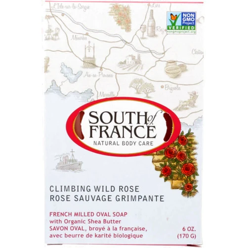 South Of France Climbing Wild Rose French Milled Oval Bar Soap With Organic Shea Butter, 6 Oz