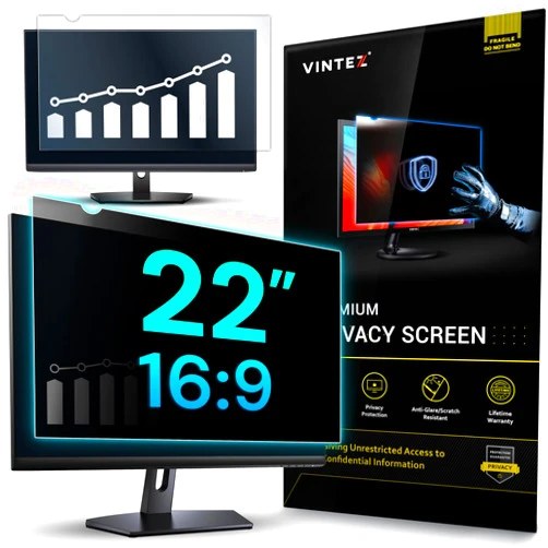 VINTEZ 22 Inch 16:9 Computer Privacy Screen Filter for Widescreen Monitor and Laptop - Anti-Glare - Anti-Scratch Protector Film - Data Confidentiality Shield [1 Pack]