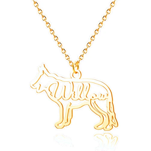 CoolJewelry Custom Dog Breeds Portrait Cat Pet Memorial Name Necklace Dainty Animal Pendant Chain Personalized Jewelry Remembrance Gifts for Dog Lover Women Girls