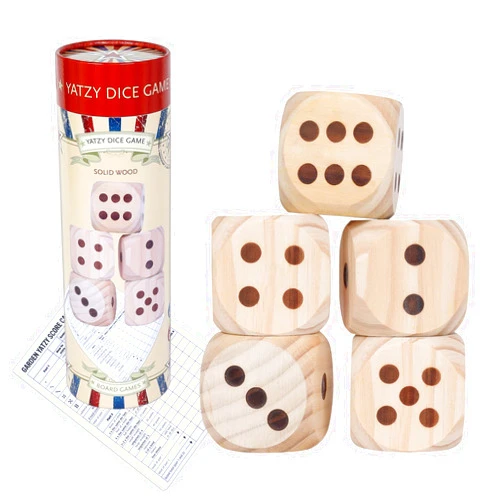 GOTHINK Large Wooden Yard Dice Game Set, Get The Party Started with 5 PCS Wooden Yard Dices - 2.1 Inches, Perfect for Outdoor Fun and Games, Includes Scoreboard and Storage Box