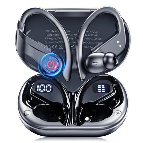 EUQQ True Wireless Earbuds, 2026 Sport Bluetooth 6.1 Headphones with Microphone 120H Playtime Dual LED Display Case, Noise Canceling Ear Buds with Easy Button Controls Sweat and Water Resistant Black
