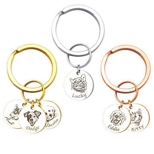 Anavia Personalized Pet Portrait Keychain, Customized Pet Photo Handmade Engraved Cat Dog Memorial Keepsake Sympathy Gifts