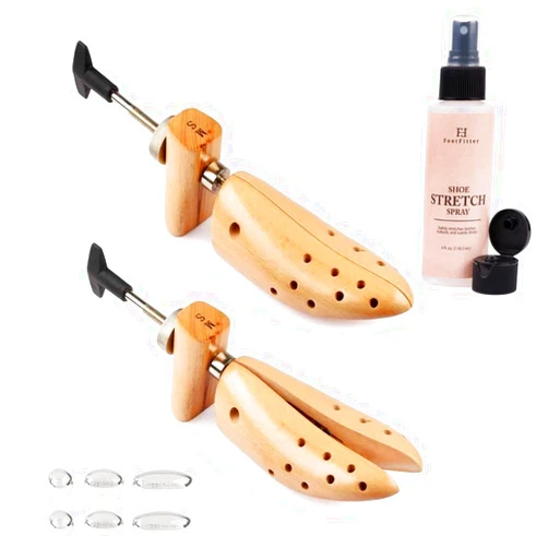 FootFitter Heavy-Duty Premium Professional 2-Way Shoe Stretcher Set, Pair of Stretchers & 4oz. Bottle of Stretcher Spray